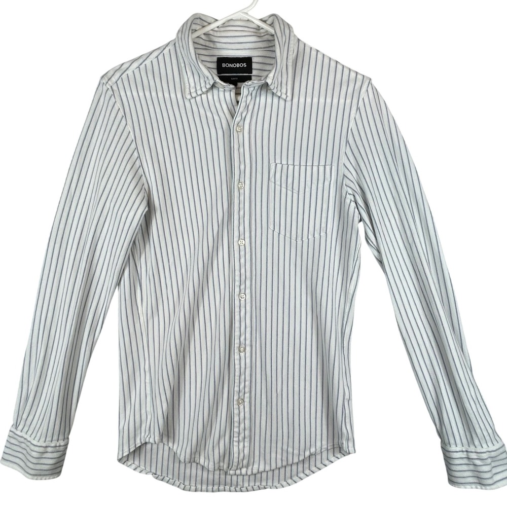Bonobos Mens Slim Fit Striped Button Down Shirt White Blue BKT10958S Size S - Picture 2 of 9